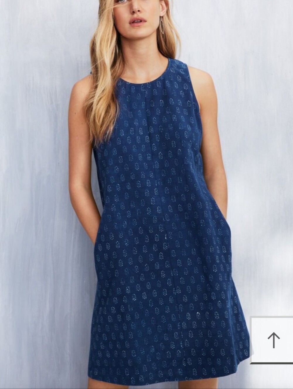 Eileen Fisher Blue Sleeveless Block Printed Organic Cotton Midi Dress L